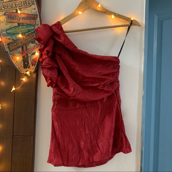 ❤️ Gorgeous Deep Red Fashionable Party One Shoulder Top - Picture 8 of 15